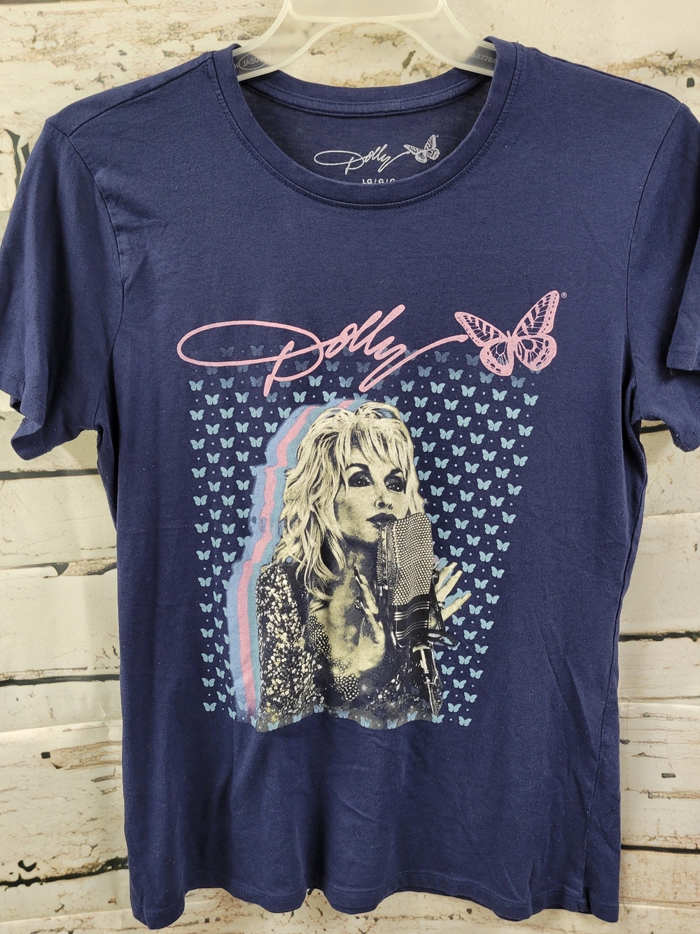 Dollcake Navy Blue Graphic Tee with Pink & Light Blue Print